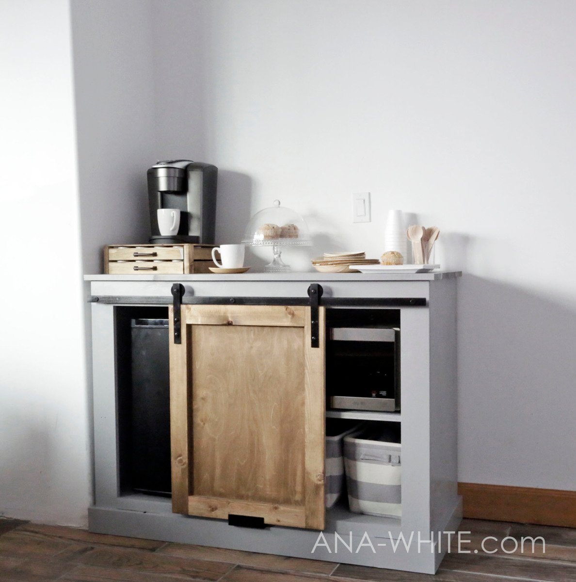 Barn door store microwave cart